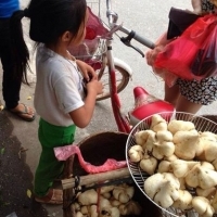 Rớt nước mắt bé gái 10 tuổi đạp xe bán củ đậu trên đường phố Lạng Sơn, thương quá đi :(